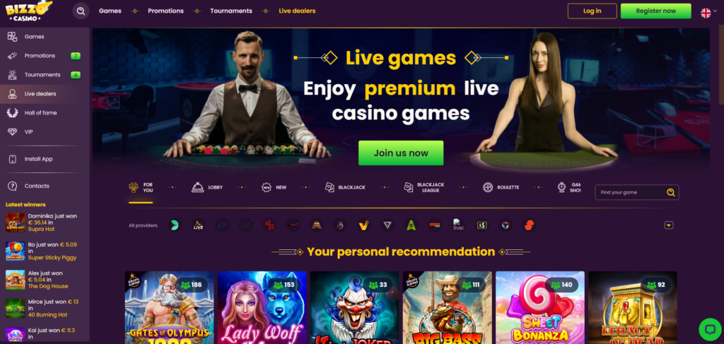 Bizzo Casino laptop, tablet and computer sign up view