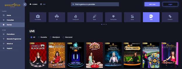 Brightstar Casino Computer, Tablet and Laptop games section View