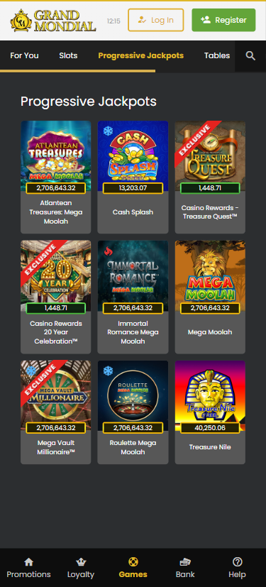 Grand Mondial mobile phone progressive jackpot section view