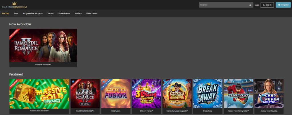 Casino Kingdom Computer, Tablet and  Laptop games section view