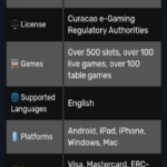 Mobile view of Seven Casino features highlighting key information such as opening date (2005), license (Curacao e-Gaming Regulatory Authorities), games offered (over 500 slots, over 100 live games, over 100 table games), supported languages (English), platforms (Android, iPad, iPhone, Windows, Mac), payment methods (Visa, Mastercard, ERC-20), currencies (USD, EUR, GBP, and more), withdrawal time (instant 24 hours), and welcome bonus (7500€ + 10% cashback). The image also shows the "Sign Up" and "Login" buttons at the top.