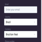 Powbet mobile registration form page titled 'General Info,' asking for email, country, currency, and phone number, with an option to receive bonuses and promotions via email and SMS. The design is optimized for mobile use