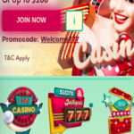 Mobile view of 777 Casino's welcome bonus page offering up to $200, featuring a vibrant Las Vegas theme, with options for live casino, slots, and new games at the bottom.