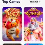 Mobile screen showing top games on Greatwin Casino, featuring Fortune Tiger, Gates of Olympus, Aviator, and Cash Gods