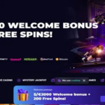 Screenshot of Lucky 7 Casino's homepage showcasing a $/€2000 welcome bonus with 200 free spins, featuring a casino theme with a live dealer and roulette table, along with navigation options for games, bonuses, and mobile apps on the left side